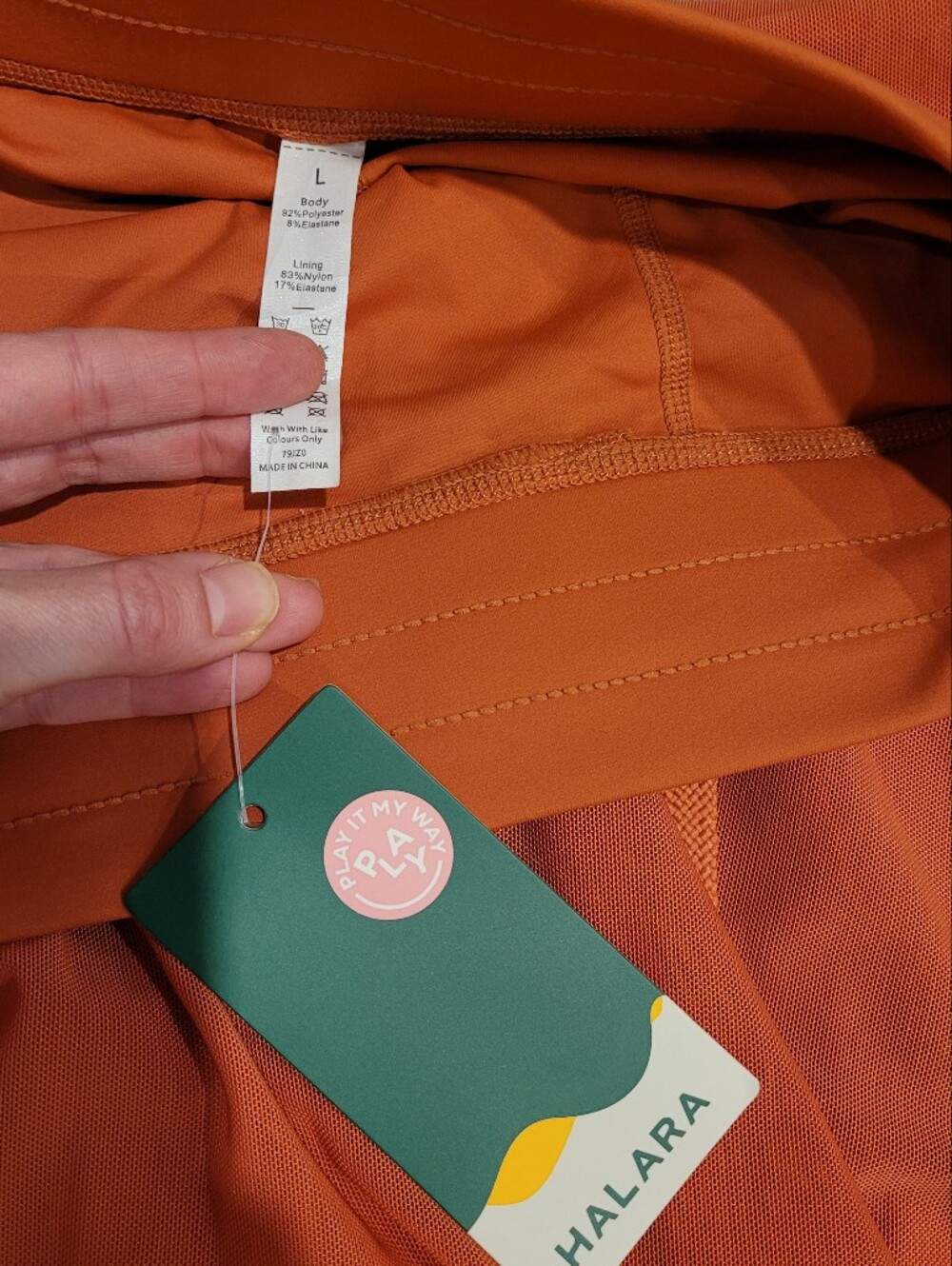 HALARA High Waisted Drawstring Mesh 2-in-1 Flowy Pocket Midi Skort Orange L - Picture 6 of 10